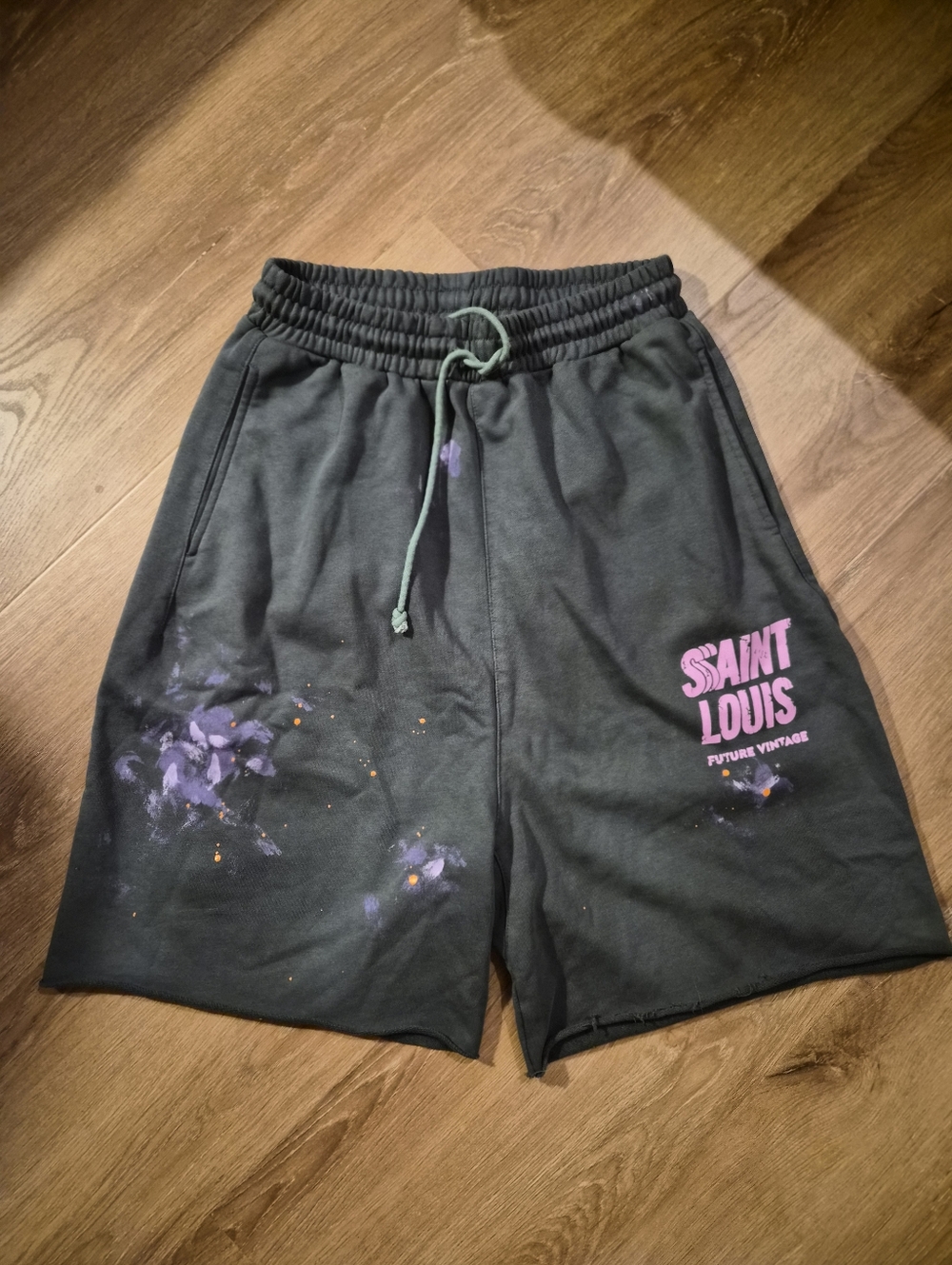 SSSaint Louis Black Shorts with Pink Logo and Purple Paint-Splash XL